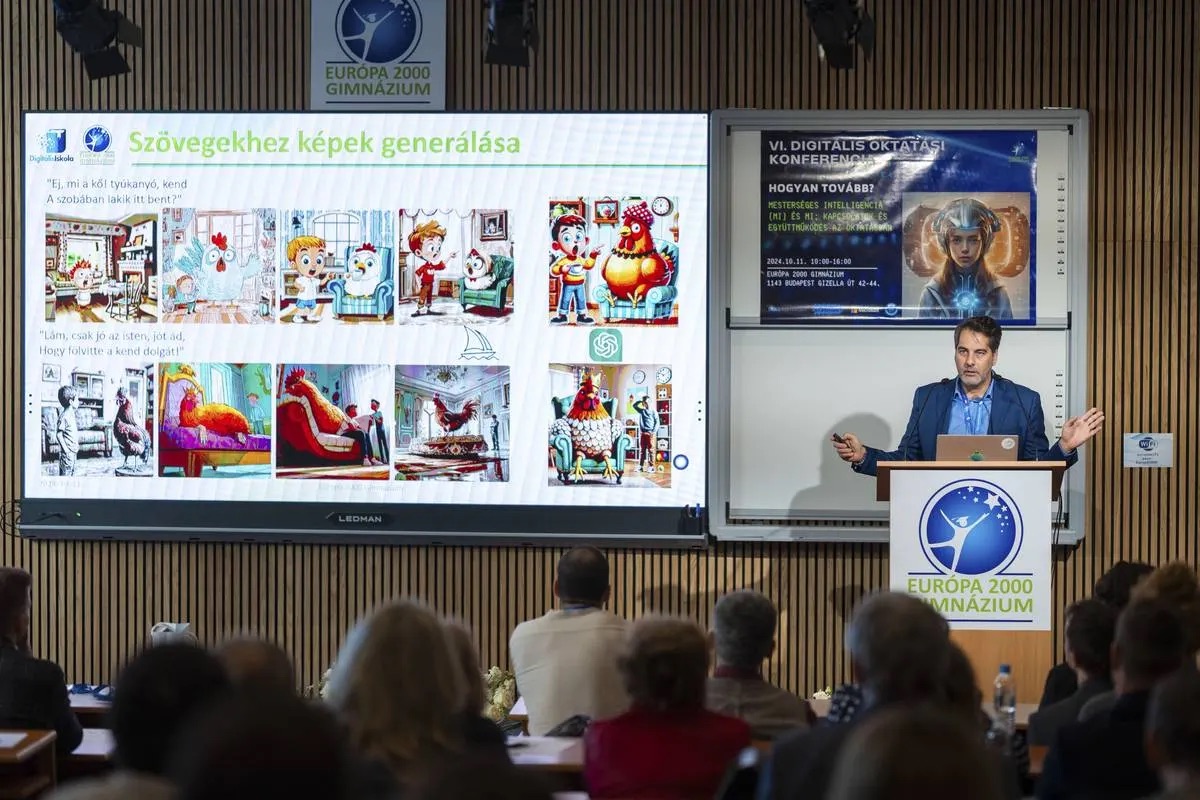 Bemutató a VI. Digitális Oktatási Konferencián: szövegekhez generált képek a nagy interaktív kijelzőn