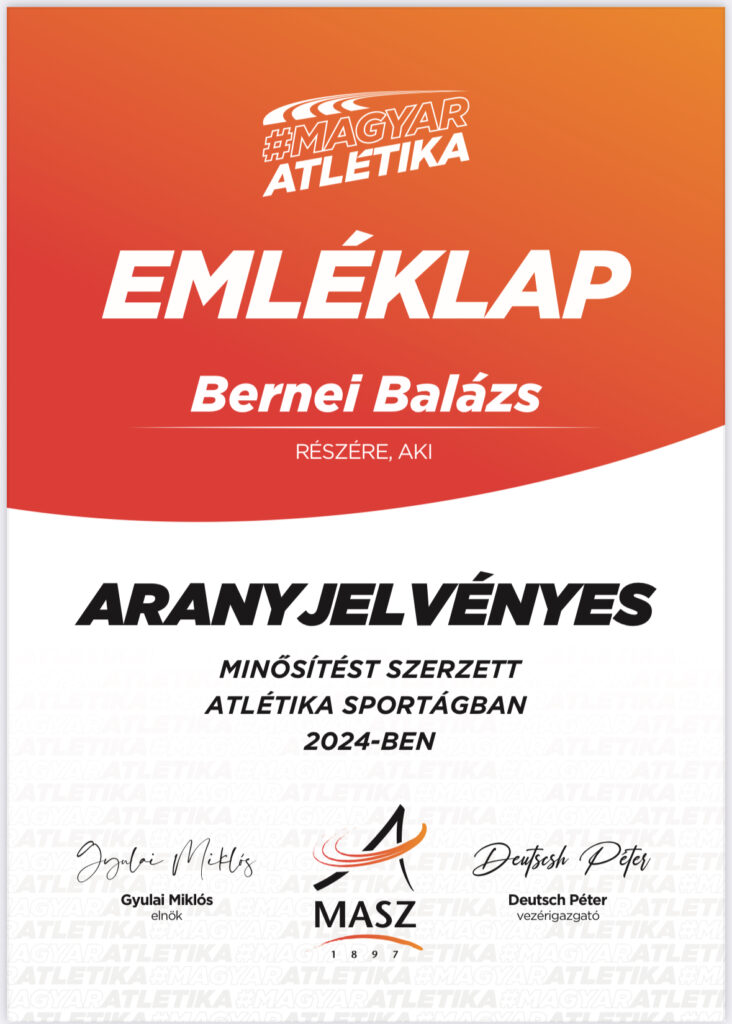 Bernei Balázs: arany jelvényű minősítésű rúdugrónk